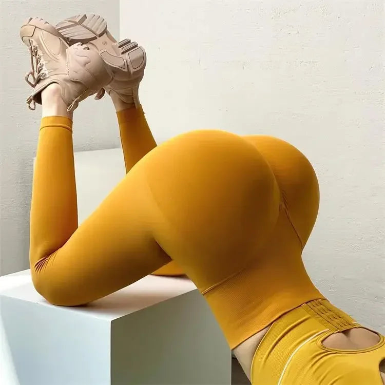 Women's Seamless Tight Leggings Solid High Waist Tights Stretchy Fitness Yoga Leggings Fashion Knit Gym Workout Pants Butt Lift