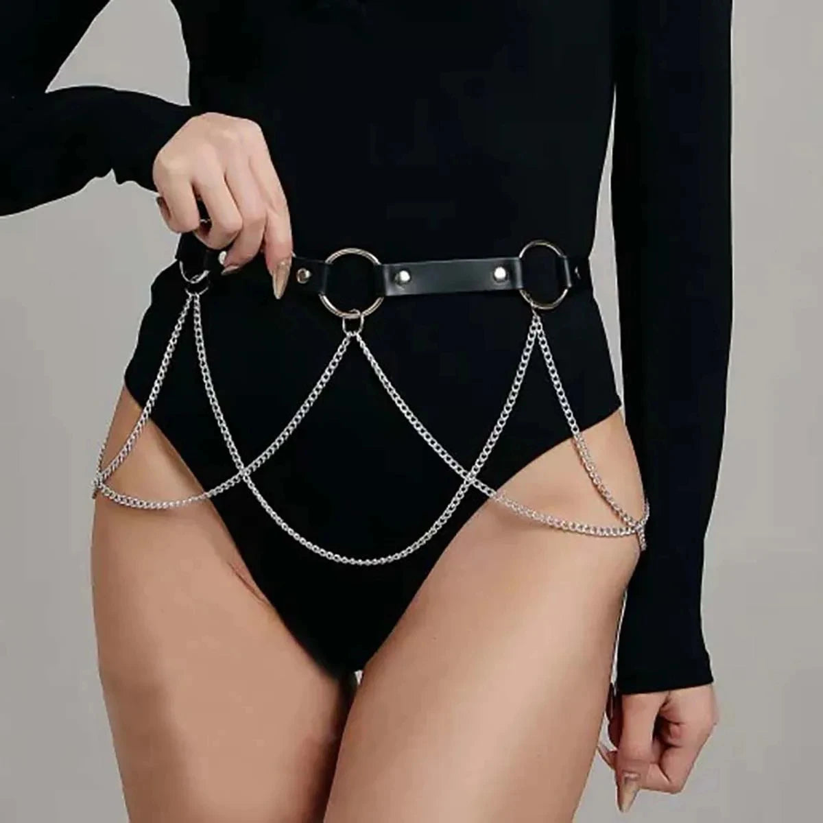 Cinturón de Cuero PU Ajustable para Mujer, Cadena Corporal Sexy, Arnés de Cintura, Cadena de Vientre Gótica, Accesorio de Joyería para Festivales para Chicas.