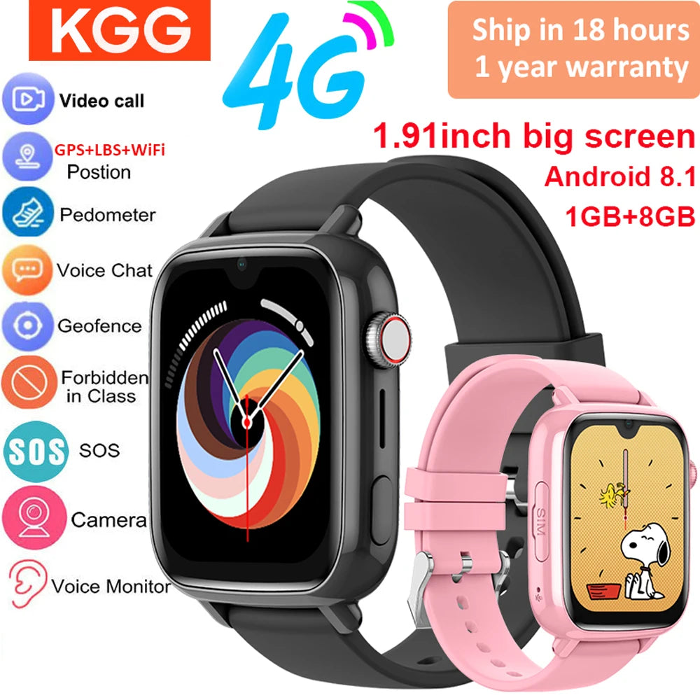 4G Smart Watch for Girls and Boys, GPS, WIFI, Video Call, SOS App, Download, Kids Smart Watch, Camera Monitor, Tracker, Location, Phone Watch