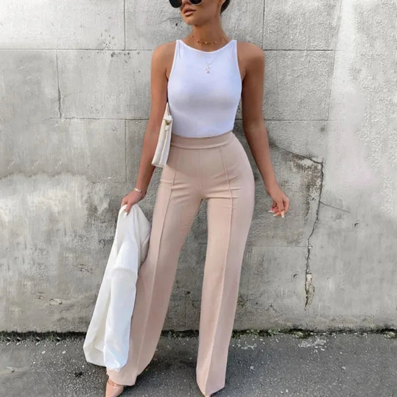 Pantalones ajustados acampanados para mujer, pantalones acampanados de Color sólido para oficina, primavera y otoño