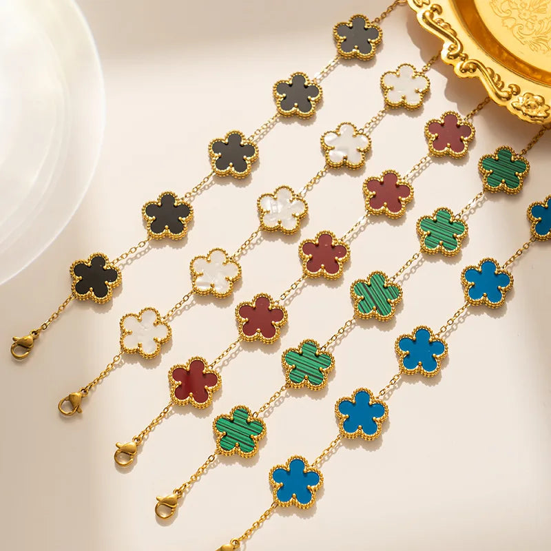 Pulsera clásica de acero inoxidable para mujer, brazalete ajustable de cinco flores, joyería de fiesta a la moda.