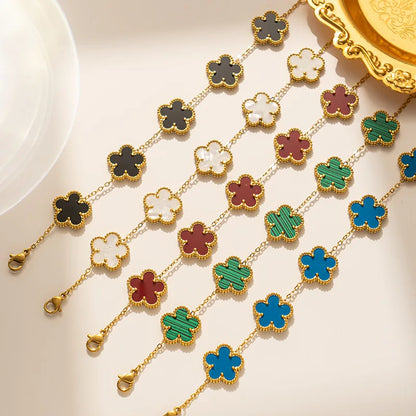 Pulsera clásica de acero inoxidable para mujer, brazalete ajustable de cinco flores, joyería de fiesta a la moda.