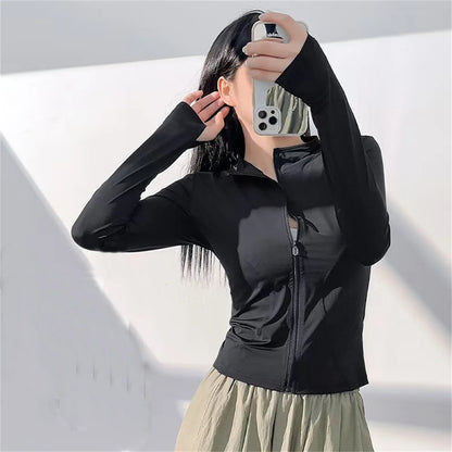 Chaqueta deportiva con cremallera para mujer, Top ajustado de manga larga para correr y Fitness, abrigo liso de secado rápido para Yoga, ropa informal sencilla