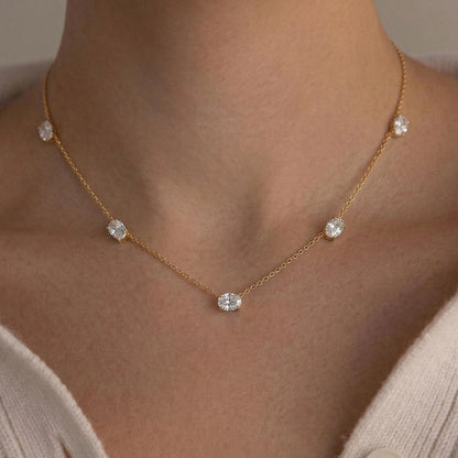 Collares de Moissanita Ovalada de 5cttw para Mujer, Diamante de Laboratorio con Certificado, Plata S925, Chapado en Oro de 18K.