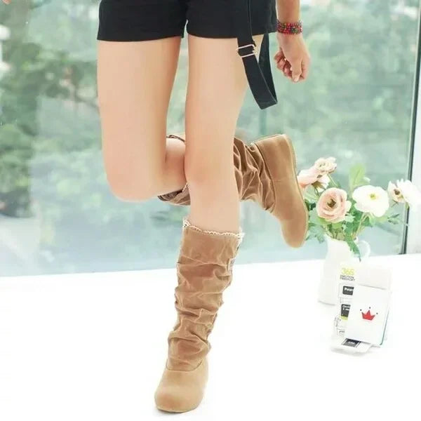 Botas de nieve de tubo medio para mujer, zapatos de mujer de talla grande con gancho de hilo de algodón hueco, encaje esmerilado, novedad.