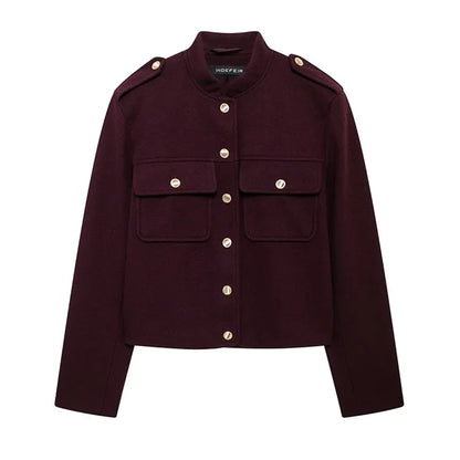 Chaqueta de Otoño Invierno para mujer, abrigos informales con cuello redondo, mangas largas, bolsillos, botones, chaquetas nuevas de un solo pecho, ropa para mujer