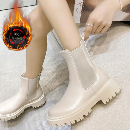 Botas Chelsea, nuevos zapatos de invierno de suela gruesa para mujer, botas cortas de suela gruesa a la moda de otoño para mujer