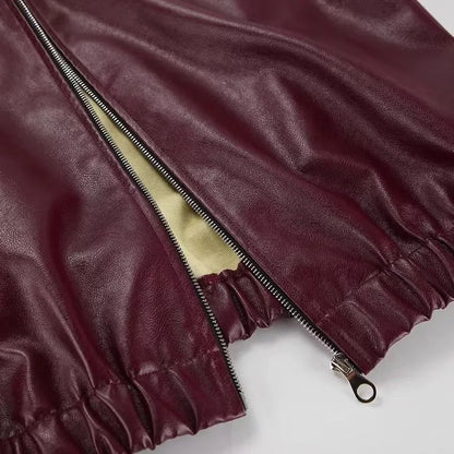 Autumn Winter Retro Leather Jacket 2026 New Women's PU Leather Jacket Short Lapel Motorcycle Loose Coat Women's Biker Leather Coat