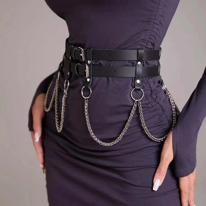 Cinturón de Cuero PU Ajustable para Mujer, Cadena Corporal Sexy, Arnés de Cintura, Cadena de Vientre Gótica, Accesorio de Joyería para Festivales para Chicas.
