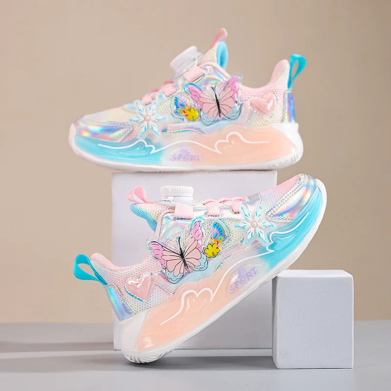 Cute Sneakers for Girls, Pink and Purple Butterfly Print Kids' Shoes, School Athletic Running Trainers, Girls' Sports Shoes