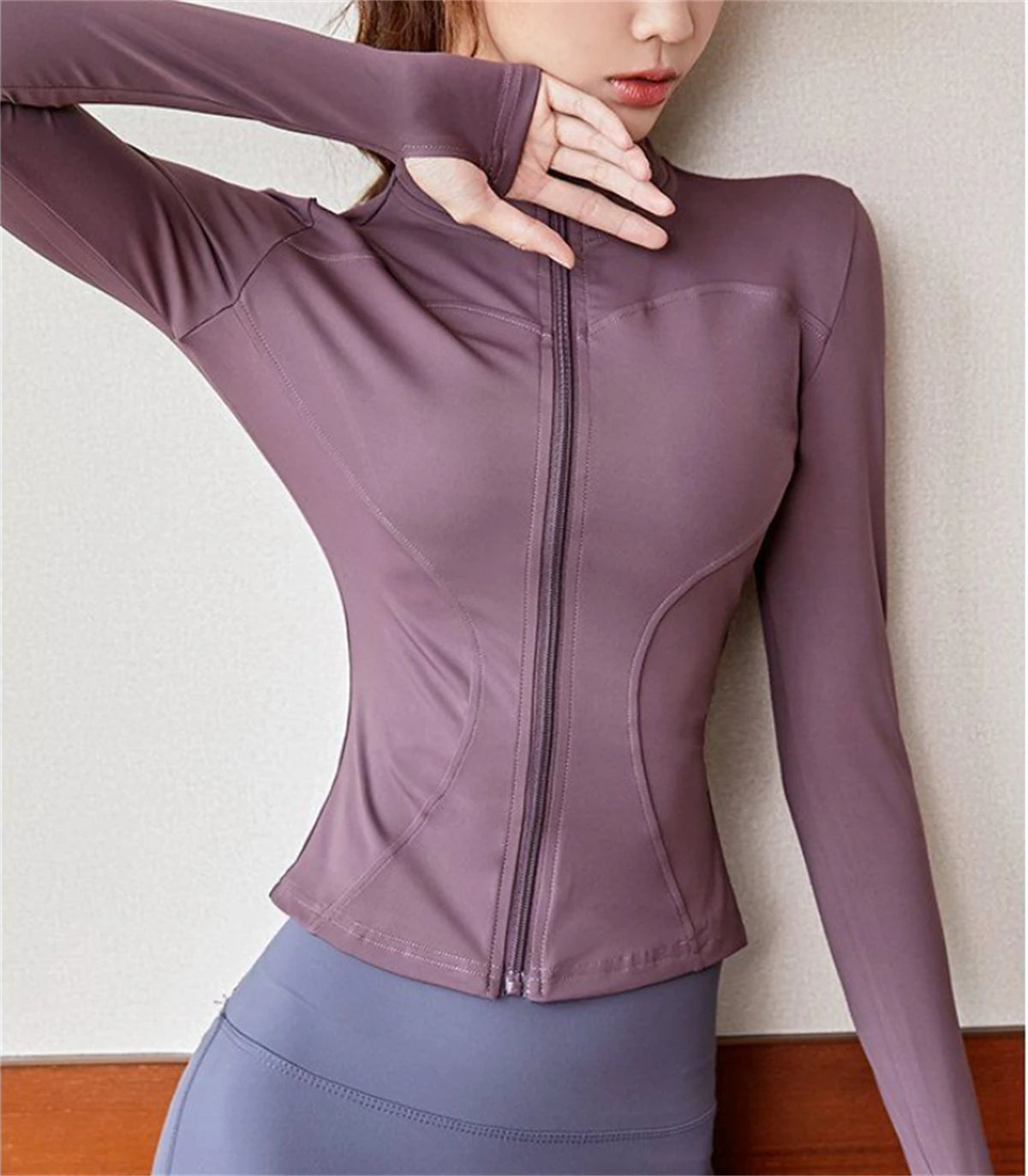 Chaqueta deportiva con cremallera para mujer, Top ajustado de manga larga para correr y Fitness, abrigo liso de secado rápido para Yoga, ropa informal sencilla