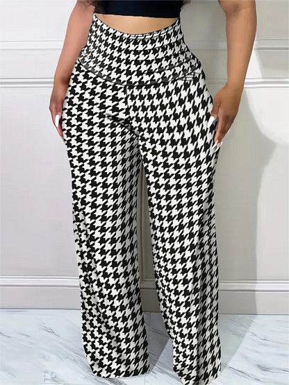 Pantalones de pierna ancha a cuadros para mujer Pantalones sueltos casuales de cintura alta para primavera verano
