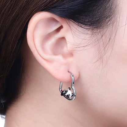 Pendientes de aro de bambú para mujer, de Plata de Ley 925 originales, con bonito Panda, joyería fina, regalos de fiesta de cumpleaños