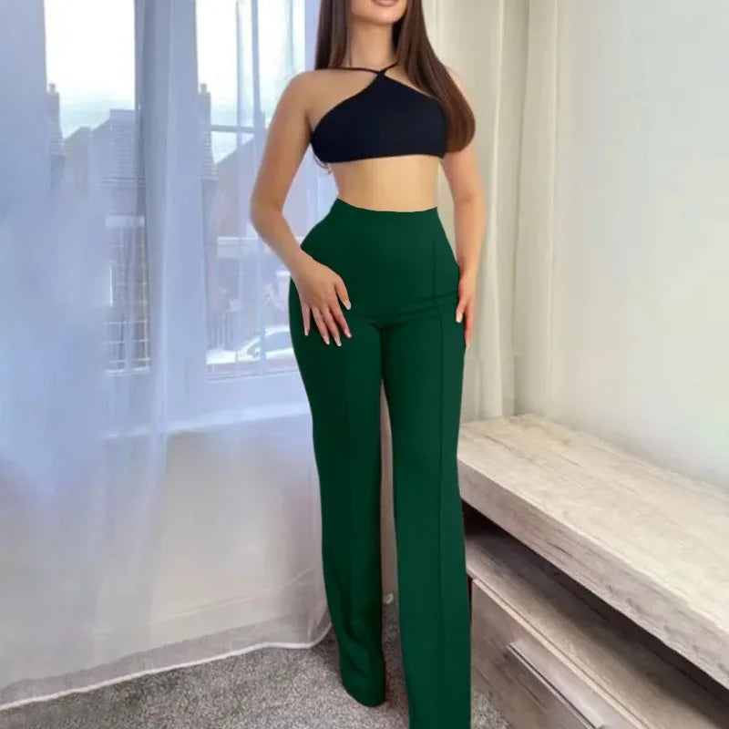 Pantalones ajustados acampanados para mujer, pantalones acampanados de Color sólido para oficina, primavera y otoño