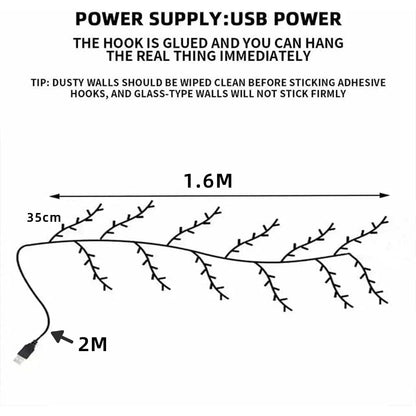 Luces LED de rama montadas en la pared USB, luces de vid de flor de cerezo, 72 LED, 8 modos para decoración navideña interior, paredes, puertas y ventanas