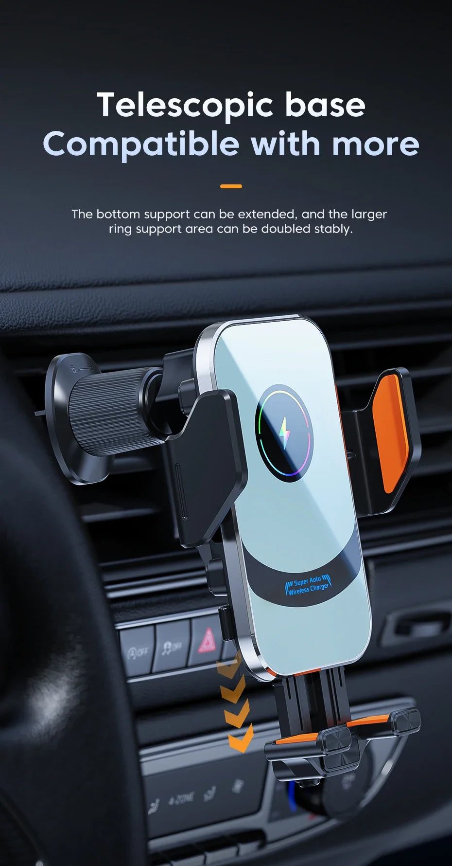 UYUXIO-Adaptador de cargador de coche inalámbrico con sujeción automática, soporte de teléfono para coche con ventilación de aire de carga súper rápida para iPhone 16 15 Pro Max Samsung