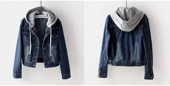 Chaqueta corta vaquera recortada para mujer primavera otoño estilo coreano nueva chaqueta con capucha de manga larga delgada suaviza tu silueta