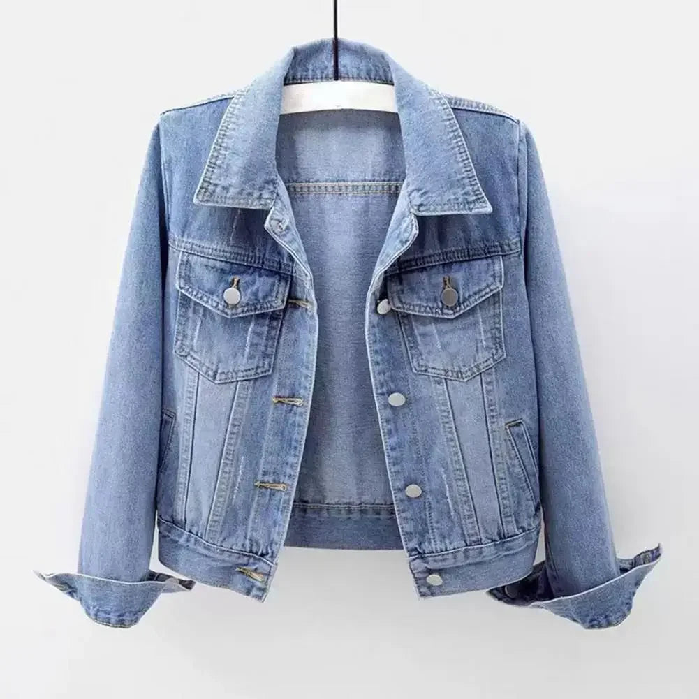 Chaqueta vaquera para mujer, chaqueta con solapa en el pecho y un solo pecho, abrigo corto ajustado de manga larga, chaquetas vaqueras Retro para mujer, prendas de vestir exteriores