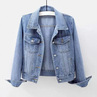 Chaqueta vaquera para mujer, chaqueta con solapa en el pecho y un solo pecho, abrigo corto ajustado de manga larga, chaquetas vaqueras Retro para mujer, prendas de vestir exteriores