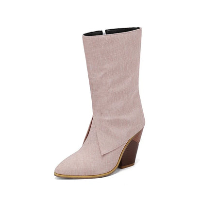 Botas De Mujer Botas De diseñador Mujer moda Sexy tacones altos puntiagudos cremallera lateral Botas cortas zapatos De plataforma talla grande 48 4005