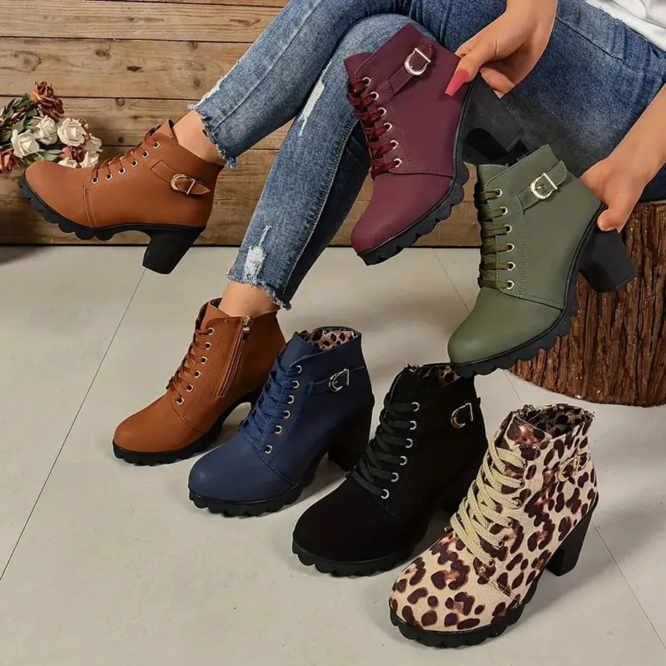 Botas antideslizantes con cordones para Mujer, zapatos De tacón alto, moda al aire libre, alta calidad, Otoño e Invierno