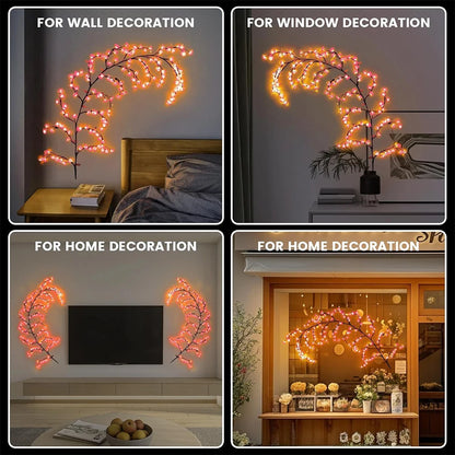Luces LED de rama montadas en la pared USB, luces de vid de flor de cerezo, 72 LED, 8 modos para decoración navideña interior, paredes, puertas y ventanas