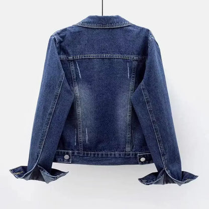 Chaqueta vaquera para mujer, chaqueta con solapa en el pecho y un solo pecho, abrigo corto ajustado de manga larga, chaquetas vaqueras Retro para mujer, prendas de vestir exteriores