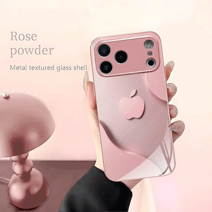 Luxury Light Pink Metallic Paint Glass Phone Case for iPhone 17 16 15 14 13 12 11 Pro Max Plus 17Air 16E