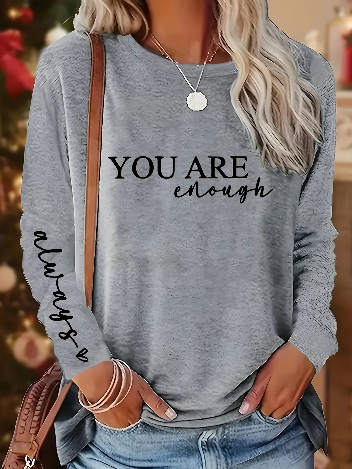 Camiseta holgada informal de algodón 100% para primavera y otoño para mujer, camiseta de manga larga con cuello redondo y estampado.