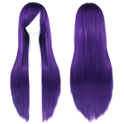 Soowee, pelo sintético de 80cm de largo, pelucas de Cosplay blancas y moradas, peluca recta de pelo negro para fiesta, peluca para mujer.