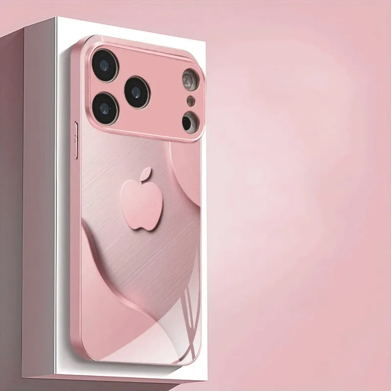 Luxury Light Pink Metallic Paint Glass Phone Case for iPhone 17 16 15 14 13 12 11 Pro Max Plus 17Air 16E