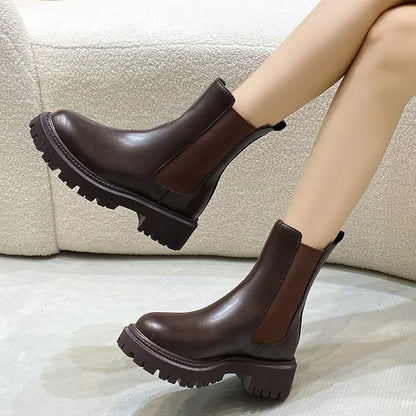 Botas Chelsea, nuevos zapatos de invierno de suela gruesa para mujer, botas cortas de suela gruesa a la moda de otoño para mujer