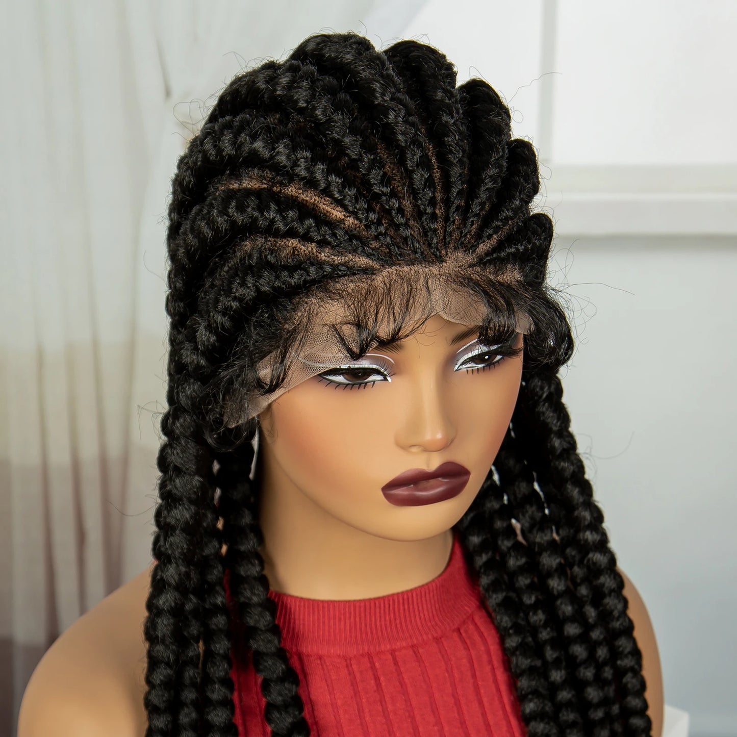Pelucas trenzadas Cornrow de 32 pulgadas, peluca con trenzas de encaje sintético completo con pelo de bebé, peluca de encaje trenzado sin nudos Frontal para mujeres negras