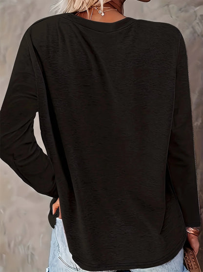 Women's 100% Pure Cotton T-Shirt, Loose and Comfortable NEW YORK Letter Print Long Sleeve Round Neck Top, Spring and Autumn