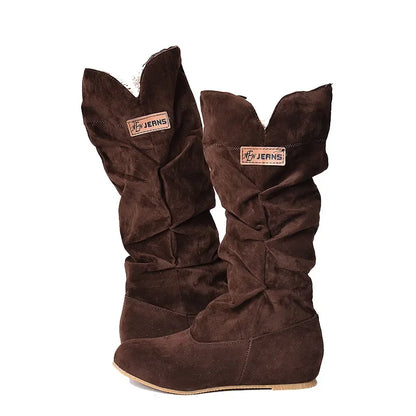 Botas de nieve de tubo medio para mujer, zapatos de mujer de talla grande con gancho de hilo de algodón hueco, encaje esmerilado, novedad.