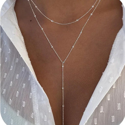 Collar con colgante en forma de Y de acero inoxidable para mujeres y niñas, gargantilla colgante con borla larga de circonia cúbica a la moda, regalos de joyería