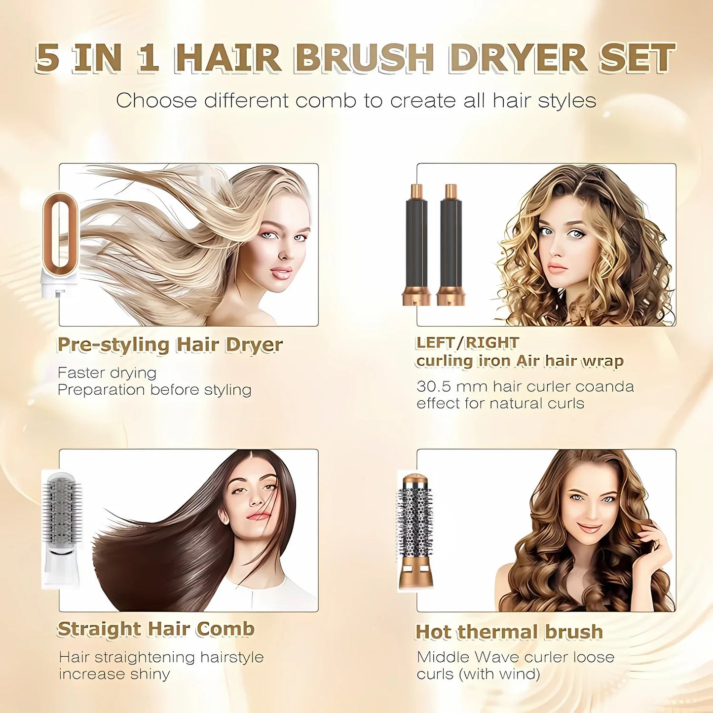 Secador de pelo profesional 5 en 1, peine de aire caliente, rizador para Dyson Airwrap, herramienta de estilismo, alisador de pelo, herramienta de peluquería
