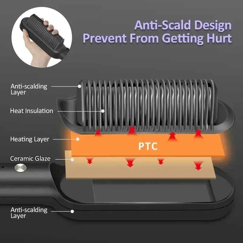 Plancha de pelo multifuncional para el cuidado Personal, alisador de pelo profesional de calentamiento rápido, peine caliente eléctrico