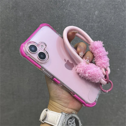 Armadura de parachoques híbrida transparente con correa para la muñeca para iPhone 15 11 12 13 14 16 Pro Max Plus X XS XR cubierta de bolsa de aire a prueba de golpes.