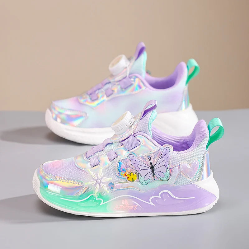 Cute Sneakers for Girls, Pink and Purple Butterfly Print Kids' Shoes, School Athletic Running Trainers, Girls' Sports Shoes