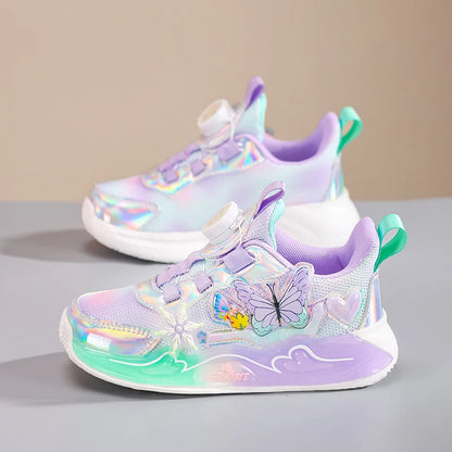 Cute Sneakers for Girls, Pink and Purple Butterfly Print Kids' Shoes, School Athletic Running Trainers, Girls' Sports Shoes