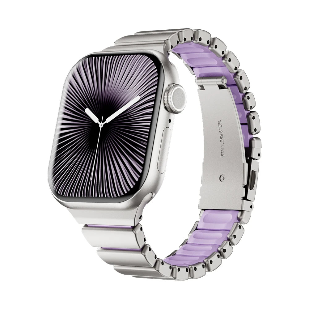 Correa de Acero Inoxidable para Apple Watch Series 10 11 42mm, Correa de Goma para Mujer para Iwatch 9 8 7 41mm 6 5 4 3 2 1 40mm 38mm