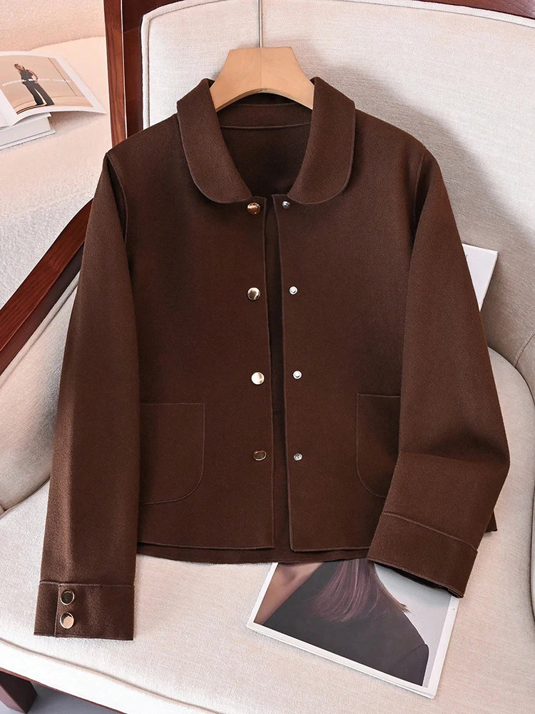 Abrigos de lana cortos lisos clásicos para mujer Otoño Invierno ropa cálida para mujer abotonada abrigo femenino trajes nuevos en prendas de vestir exteriores