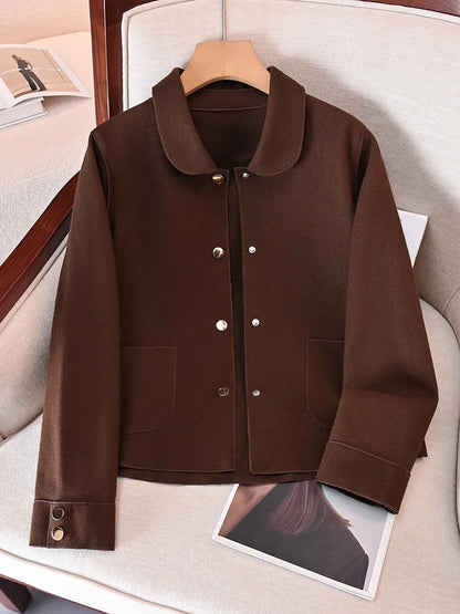 Abrigos de lana cortos lisos clásicos para mujer Otoño Invierno ropa cálida para mujer abotonada abrigo femenino trajes nuevos en prendas de vestir exteriores