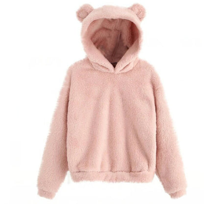 Moda coreana de invierno con orejas de oso, Sudadera con capucha holgada y esponjosa, sudadera cálida, Top de manga larga, jersey liso, ropa para mujer
