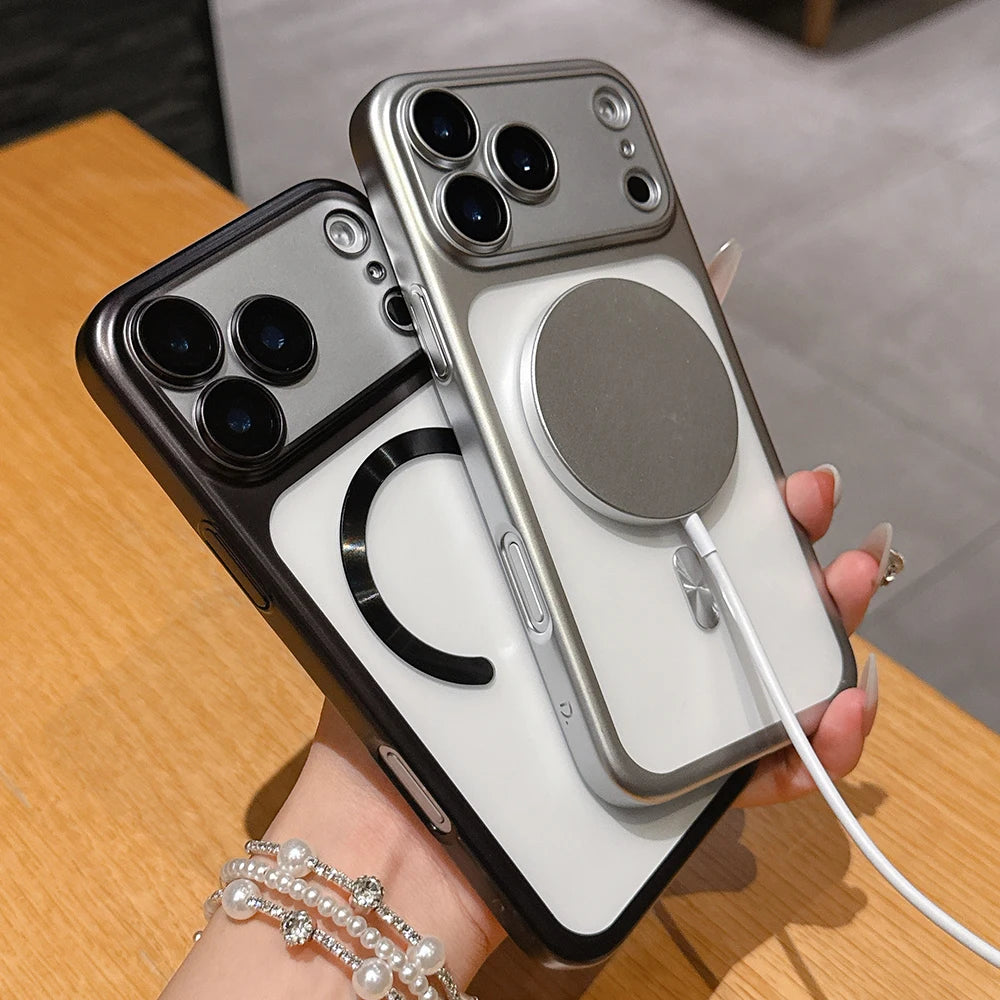 Funda magnética translúcida mate de lujo para iPhone 17 Pro Max 17Pro 17 Air, fundas protectora para cámara de carga inalámbrica Magsafe, funda para iphone 17 pro max
