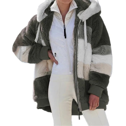 Chaqueta de gran tamaño para mujer, ropa de calle con capucha y bolsillo de felpa cálida, abrigo holgado para mujer, ropa femenina.