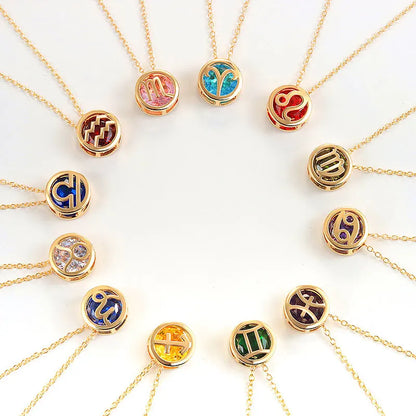 Collares con colgante de 12 constelaciones ahuecados de doble cara Retro para mujer, gargantilla de piedra natal con diamantes de imitación de cristal, signo del zodiaco