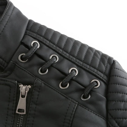 Chaqueta de cuero sintético para mujer, abrigo corto ajustado con cuello levantado y cremallera, ropa de calle para motorista, novedad de primavera y otoño.