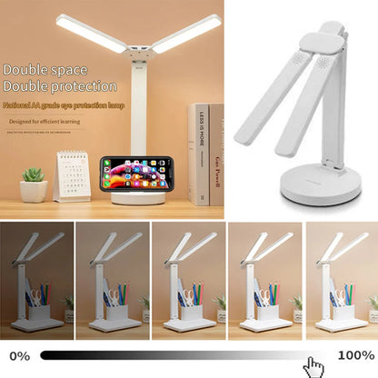 Lámpara de escritorio LED, lámpara de mesa plegable táctil regulable por USB con calendario, reloj de temperatura, luz nocturna para estudio, lámpara de lectura